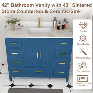 42" Modern Solid Wood Bathroom Vanity with Sink, 43" Carrara