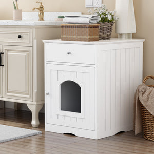 Pet House Cat Litter Box Enclosure With Drawer, Side Table