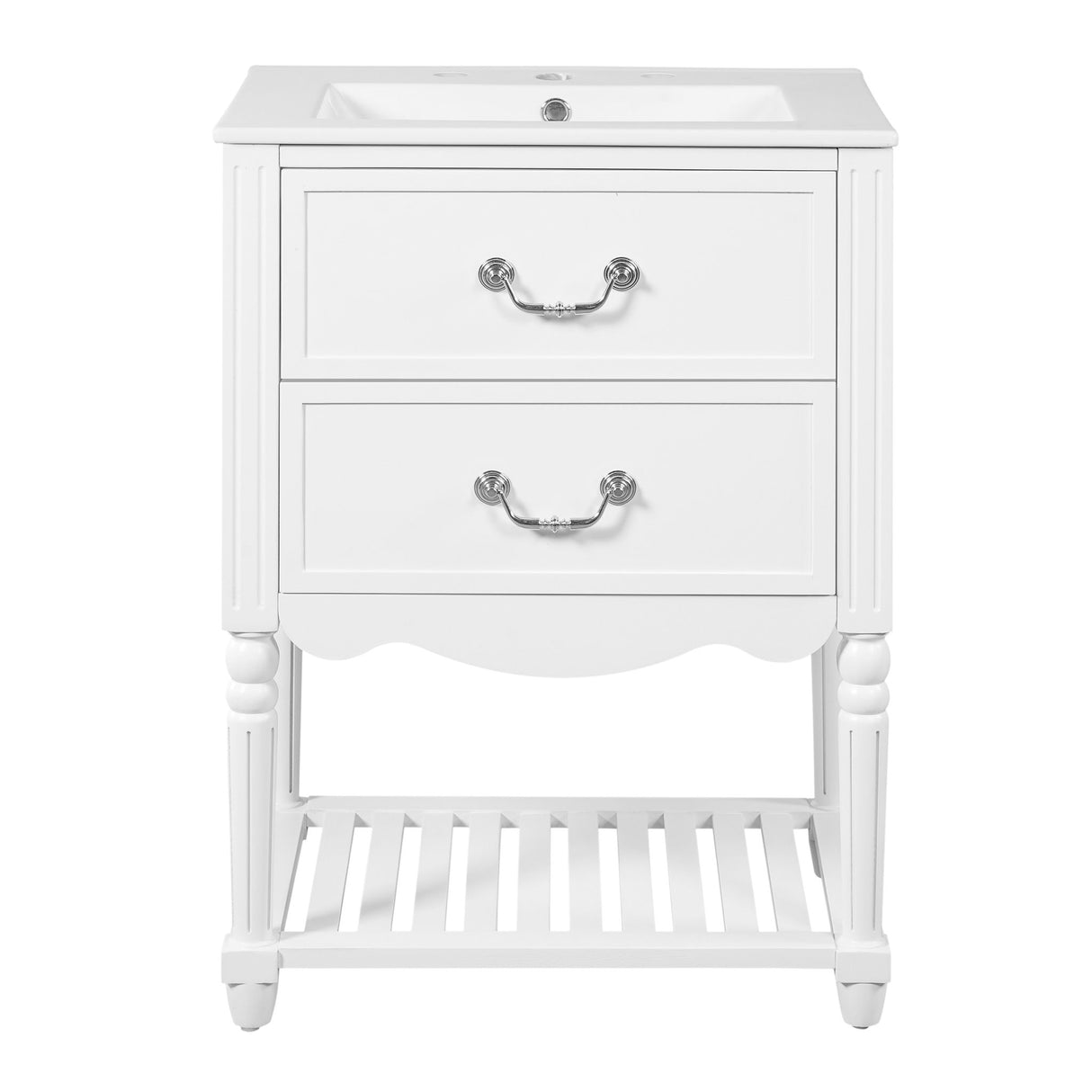 Wave Design Bathroom Vanity With Sink, 2 Drawers And Open Shelf