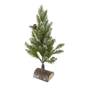 Set of 2, 13.5" Christmas PVC Tree On Wood Base With Snow