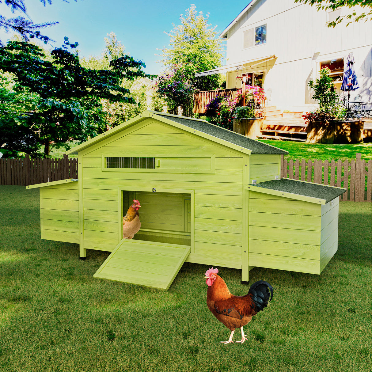 11.12 ft² Large Wooden Chicken Coop with Nesting Boxes & Perch