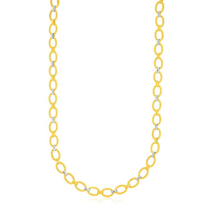 14k Two-Tone Gold Multi-Textured Oval Link Fancy Necklace