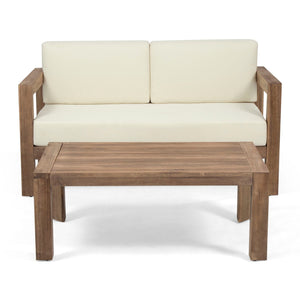 2 Piece Patio Set With Open-Back Loveseat And Coffee Table - Beige / Brown - Best Buy Furniture