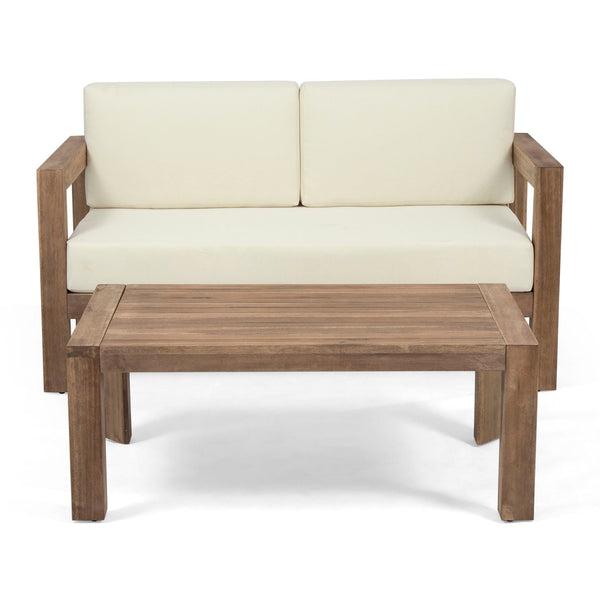 2 Piece Patio Set With Open-Back Loveseat And Coffee Table - Beige / Brown - Best Buy Furniture
