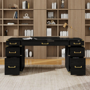 70" Extra-Large Classic and Traditional Executive Desk with Metal Edge Trim
