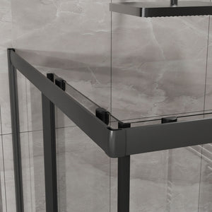 Corner Shower Enclosure, Sliding Door - Matte Black
