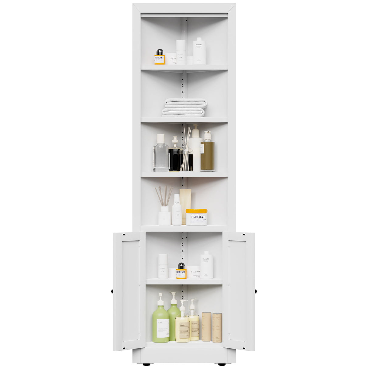 Tall Corner Storage Cabinet With 2 Doors, 5-Tier With Adjustable Shelves, Freestanding - White