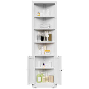 Tall Corner Storage Cabinet With 2 Doors, 5-Tier With Adjustable Shelves, Freestanding - White