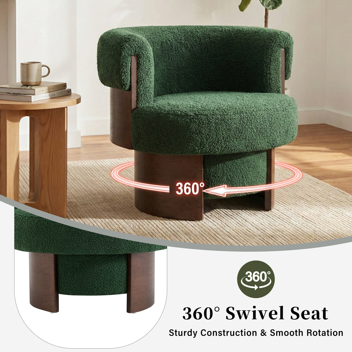 Modern 32" Wide Curved Sculptural Swivel Barrel Chair