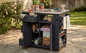 TOPMAX Outdoor Solid Wood Extendable Kitchen Island