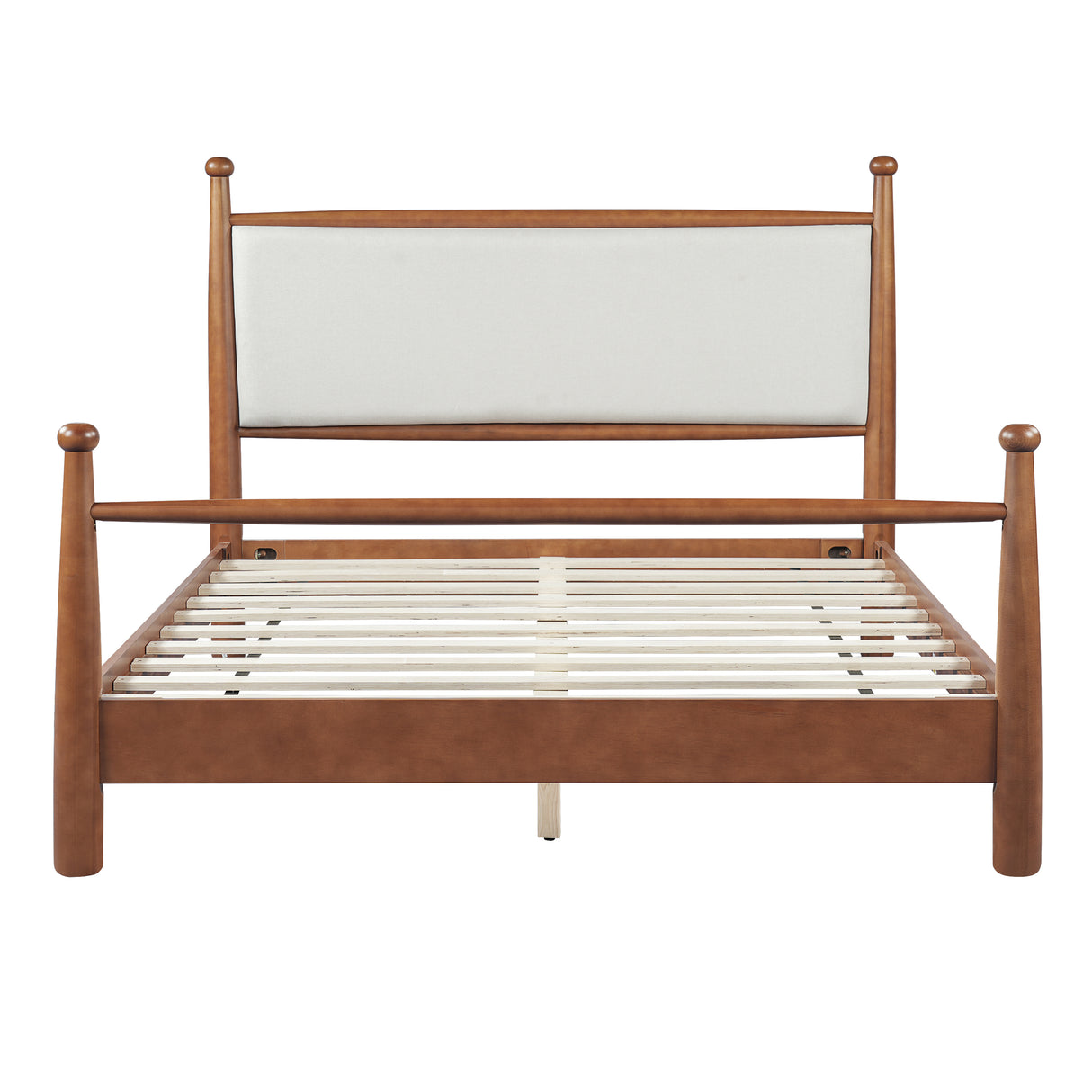 Solid Poplar & Plywood Bed Frame with Upholstered Headboard, Queen