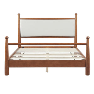 Solid Poplar & Plywood Bed Frame with Upholstered Headboard, Queen