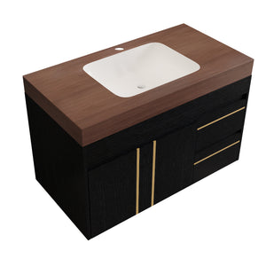 36" Floating Bathroom Vanity with Ceramic Sink and Faux Marble Top