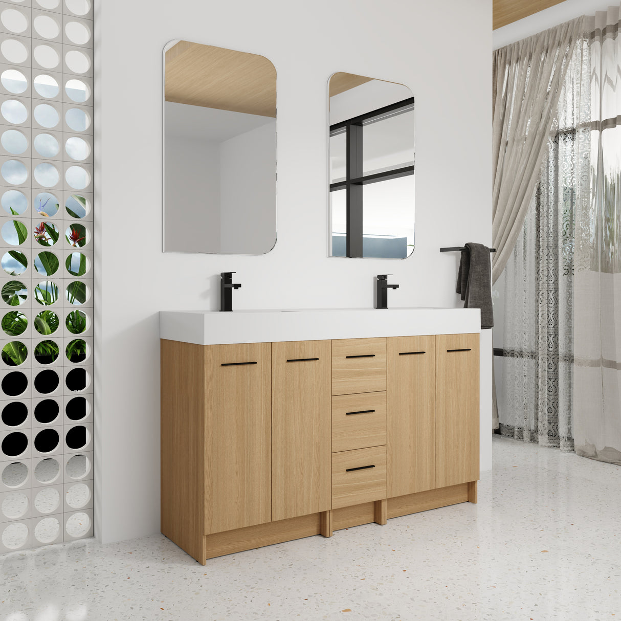60" Double Sink Bathroom Vanity with 3 Drawers and Large Storage