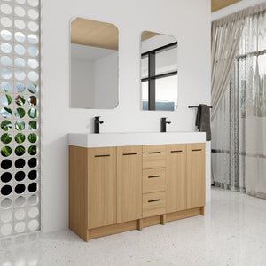 60" Double Sink Bathroom Vanity with 3 Drawers and Large Storage