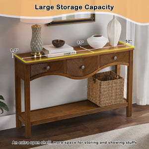 52'' Fluted Wood Console Table with 3 Drawers