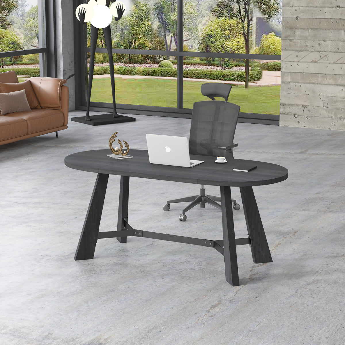 70.86 Inch Oval Dining Table, Rustic Style Dining Room Table