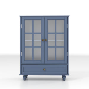 Minimalist Buffet Cabinet With Double Glass Doors And Drawer