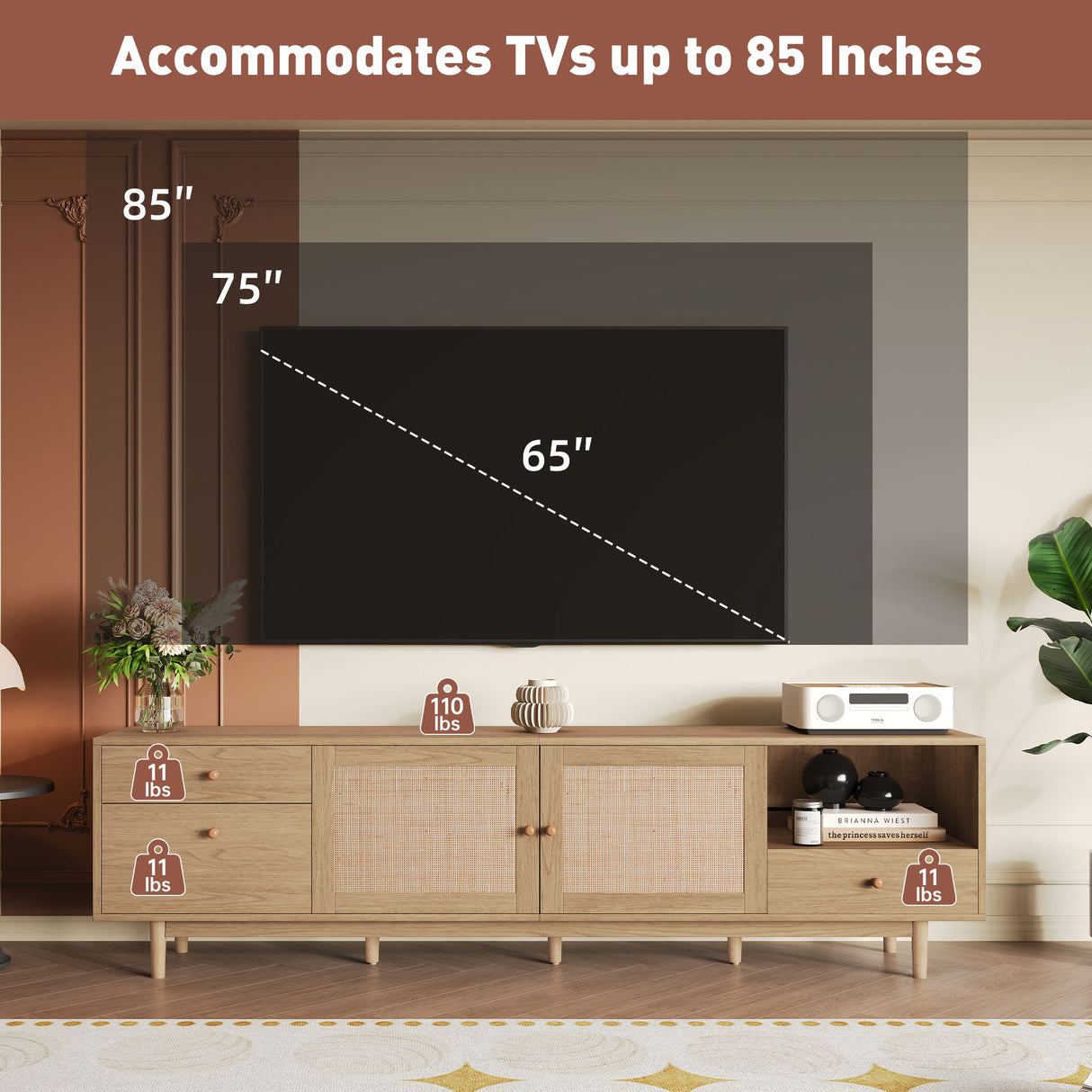 TV Stand With Doors - Natural