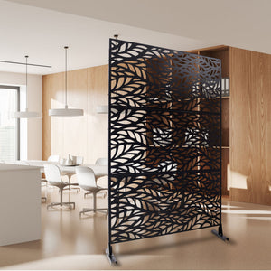 Outdoor & Indoor Privacy Screen Metal Privacy Screen, Freestanding Decorative Privacy Screen For Deck Balcony Patio - Black