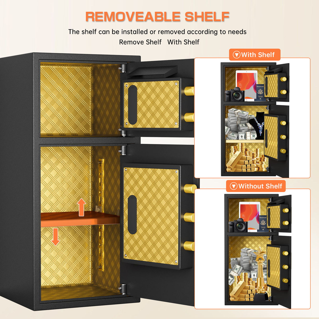 Large Double Door Coin Operated Safe, Digital Security Safe With Fireproof And Waterproof Bag