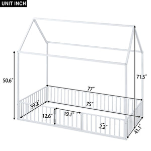 Metal House Bed With Fence And Door