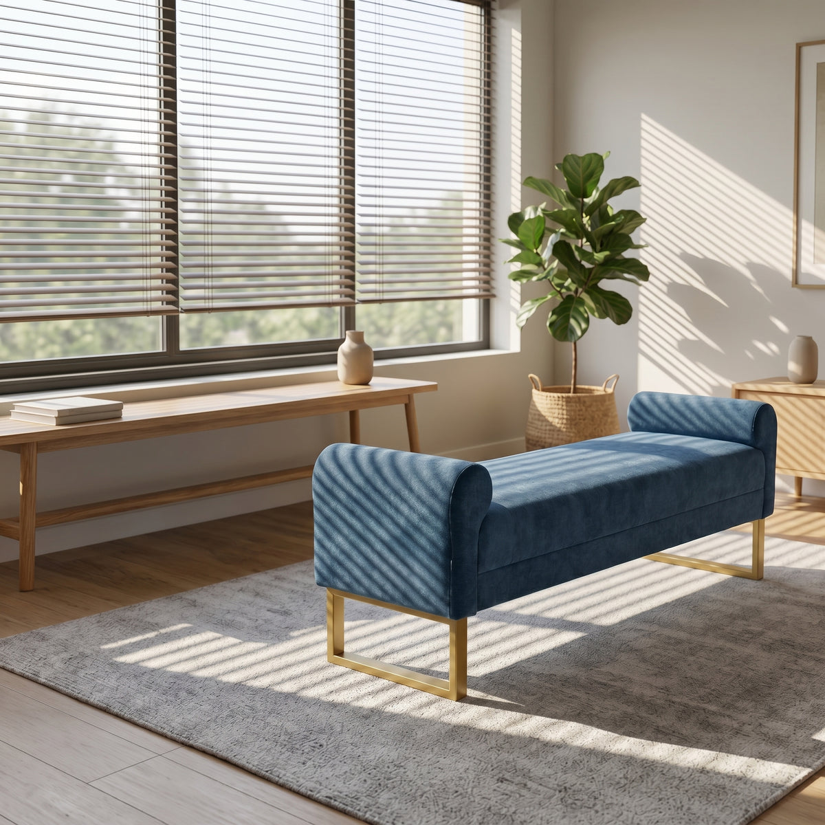 65" Ottoman Bench - Chenille Upholstered for Bedroom