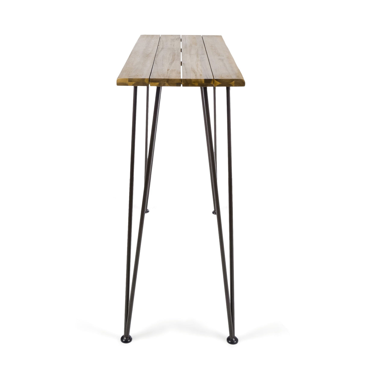 Dione Outdoor Industrial Acacia Wood Bar Set With Metal Frame And Slat Paneling - Brown