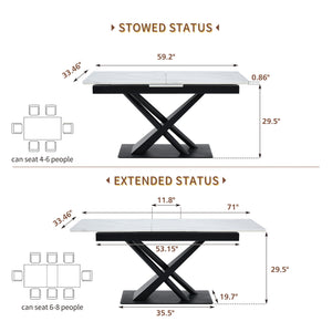 Dining Table With Geometric X Frame For Kitchen Or Dining Room - White Marble