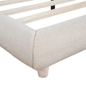 Upholstered Platform Bed With Thick Solid Frame And Stylish Curve-Shaped Design