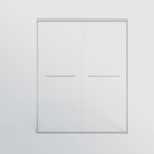 Double Sliding Shower Door, Semi-Frameless Bypass Bathroom Sliding Door With 1/4" (6 Mm) Tempered Glass For Walk-In Shower