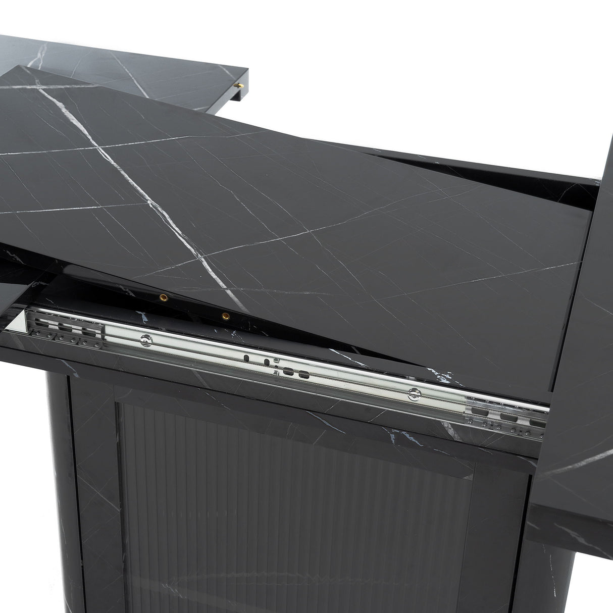 Modern Rectangle Dining Table With Stretchable Top, Storage Cabinet