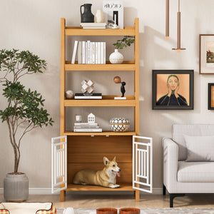 Modern Furniture Style 2 In 1 Pet Friendly Dog Crate Ladder Bookcase - Ancient Oak