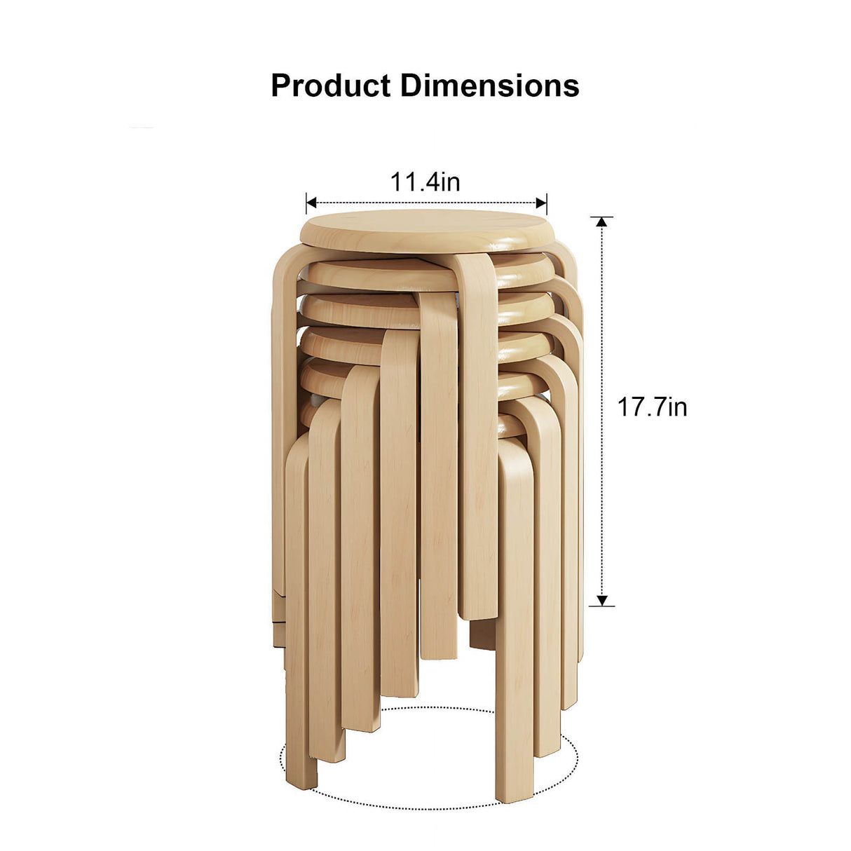 Stackable Bentwood Stool Set of 6, 18" Round Backless Stools
