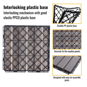 Interlocking Deck Tiles Striped Pattern, Waterproof Anti Mildew Brown