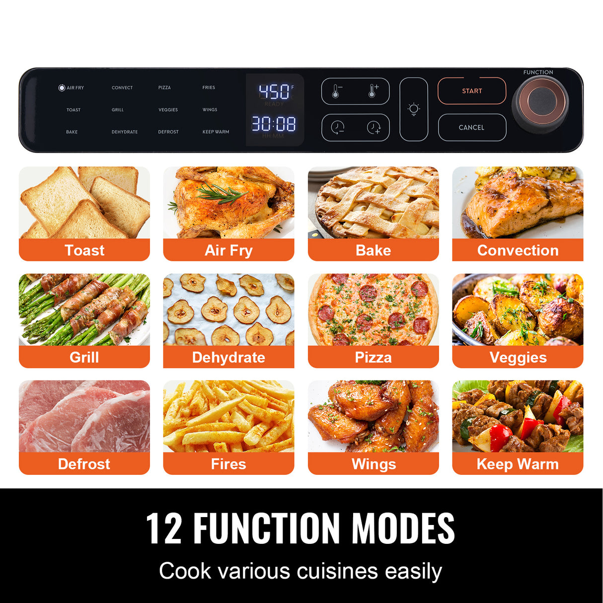 12-in-1 Air Fryer Toaster Oven 25L Stainless Steel 1700W