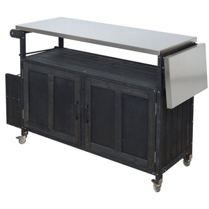 Foldable Outdoor Kitchen Island With Lockable Wheels, Storage Cabinet And Towel Rack For Patio