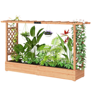 Wood Raised Garden Bed with Trellis - Large Outdoor Planter Box