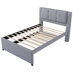 Upholstery Platform Bed With Trundle, Trundle Can Be Flat Or Erected