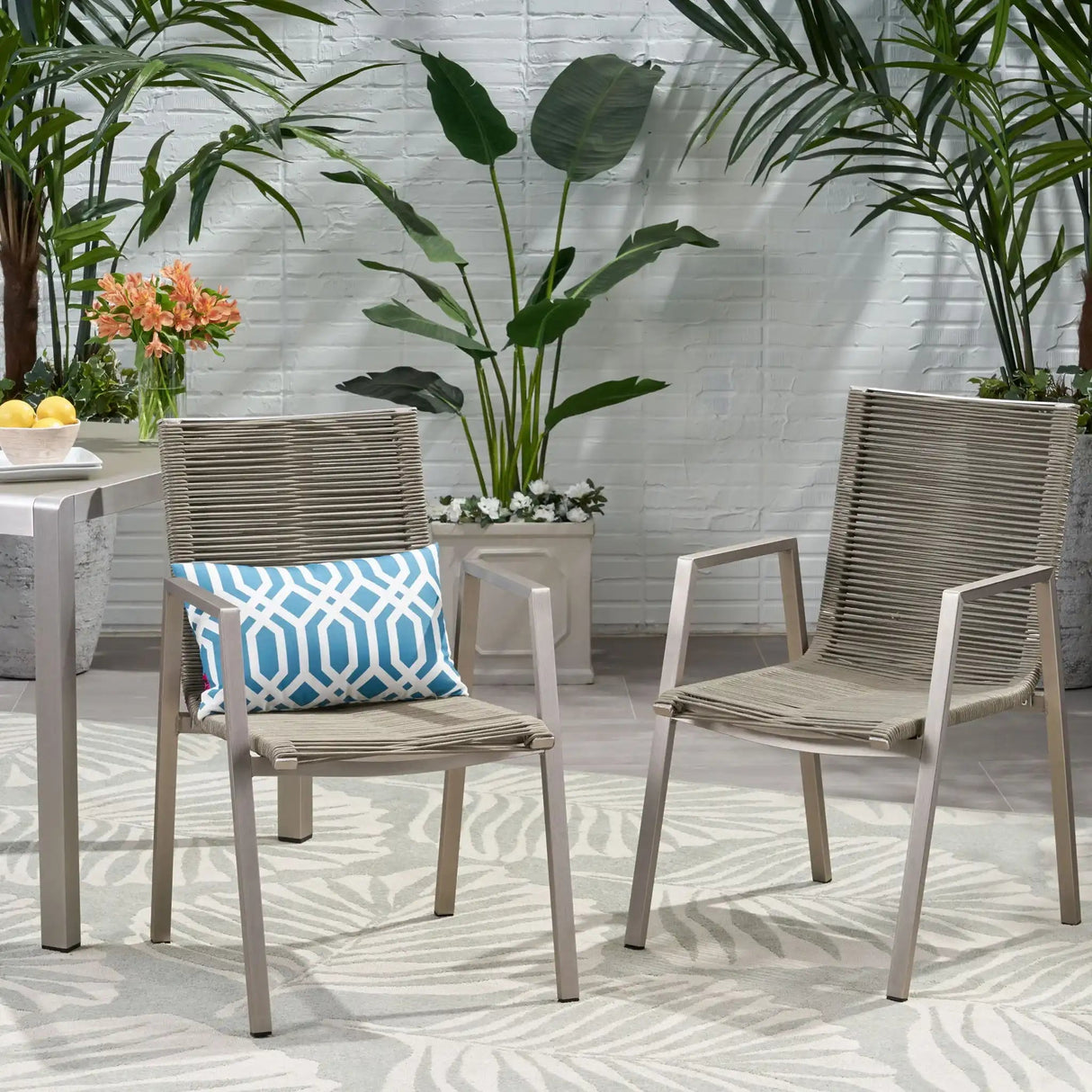 Outdoor Modern Aluminum Dining Chair Set With Rope Sea (Set of 2) - Best Buy Furniture