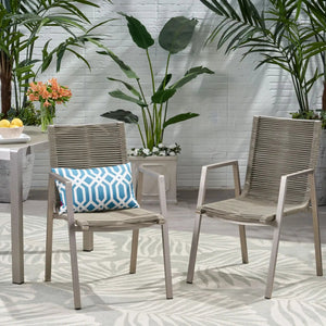 Outdoor Modern Aluminum Dining Chair Set With Rope Sea (Set of 2) - Best Buy Furniture