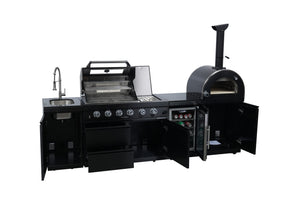 Black 112-Inch Double Stainless Steel Gas Outdoor Kitchen Grill