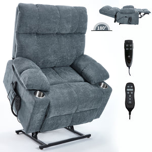 Grey Chenille Power Lift Recliner Chair