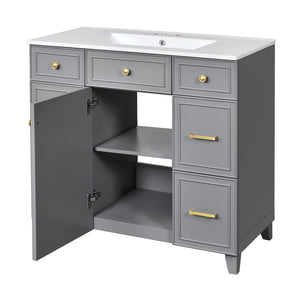 Bathroom Vanity With Ceramic Sink, Soft Close Doors, Adjustable Shelves