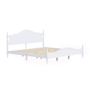 King Bed Frame with Headboard, Retro Style Wooden Platform Bed