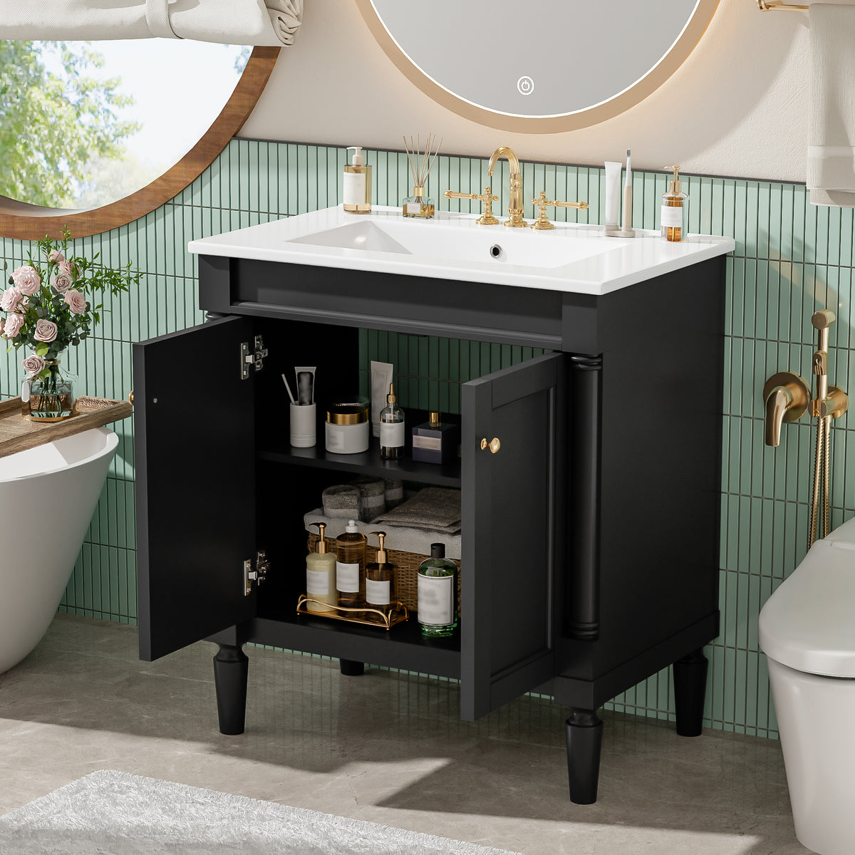 30" Luxurious Bathroom Vanity Cabinet with Ceramic Sink Basin