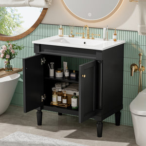 30" Luxurious Bathroom Vanity Cabinet with Ceramic Sink Basin