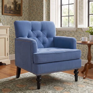 Modern Accent Chair, 26.5-Inch Wide, Blue Corduroy