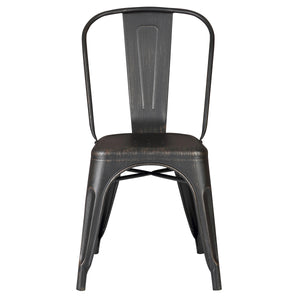 Set of 4 Stackable Metal Dining Chairs, Modern Industrial Slat Back