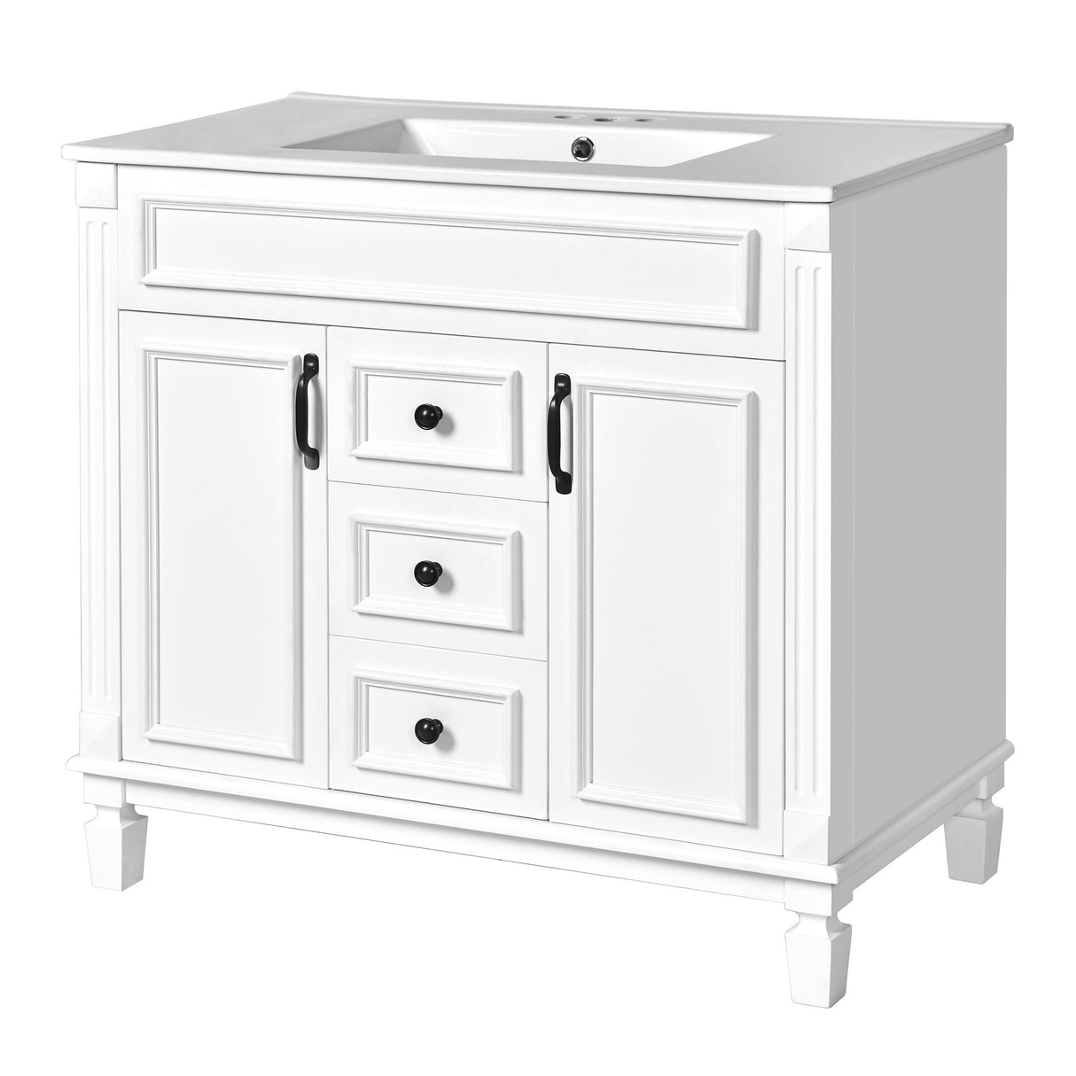 Bathroom Vanity With Top Sink, Basin On Cabinet With 2 Soft Closing Doors And 2 Drawers